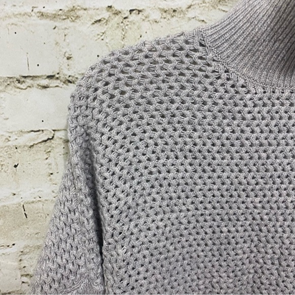 LOFT Gray Open Knit Cotton Camel Mock Neck Sweater - Picture 2 of 6